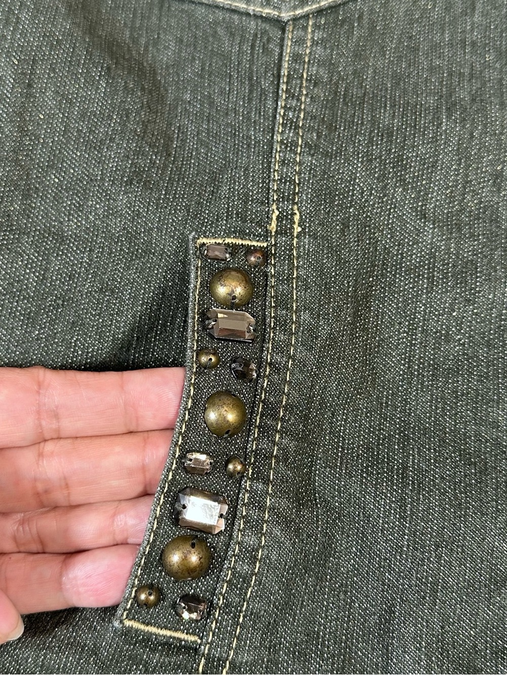 Ruby Rd. Petite Rhinestone Denim Jacket - Picture 5 of 10